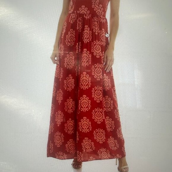 Juniors' As U Wish Brick Coral Square Neck Maxi Dress‎ - Picture 1 of 7